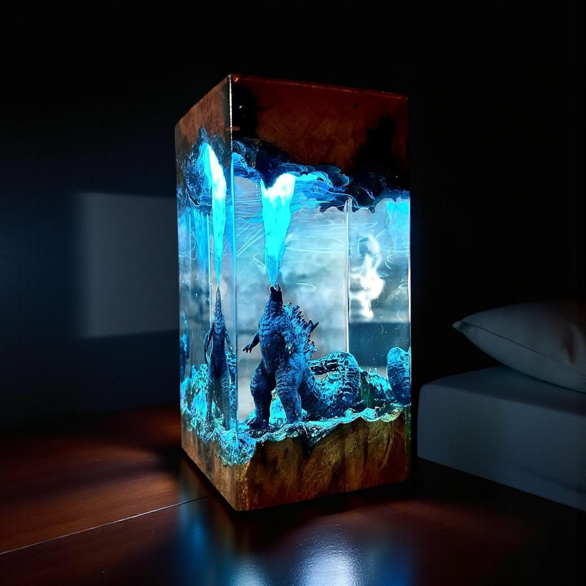 3D Godzilla Resin Lamp– Handmade Wooden Resin Movie Monster LED Home Decor