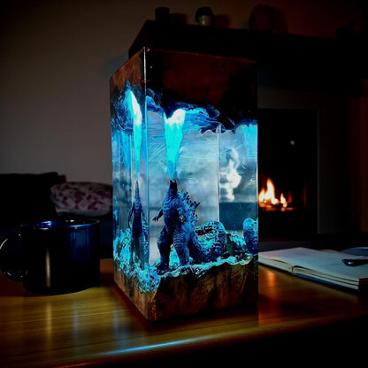 3D Godzilla Resin Lamp– Handmade Wooden Resin Movie Monster LED Home Decor