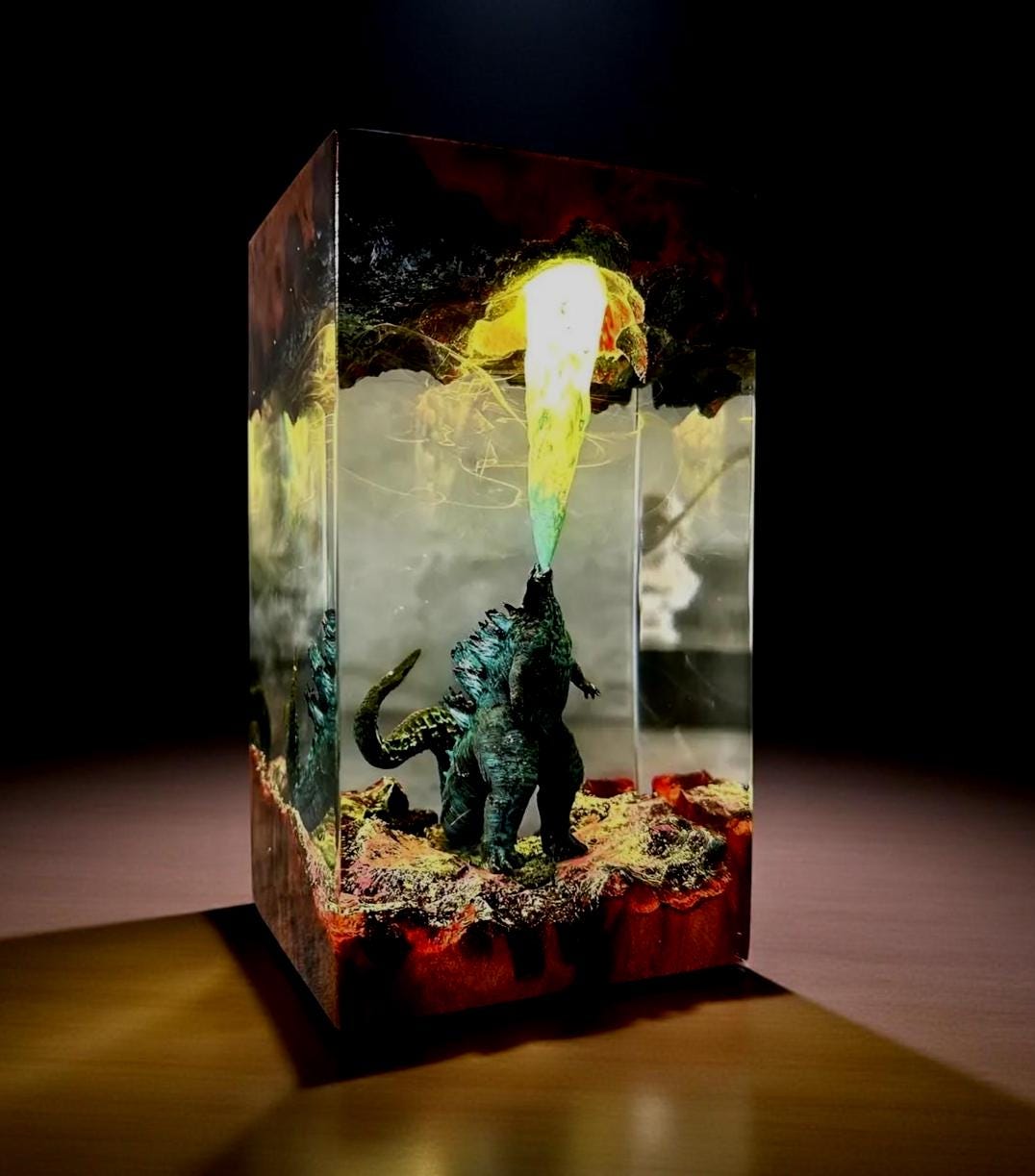 3D Godzilla Resin Lamp– Handmade Wooden Resin Movie Monster LED Home Decor
