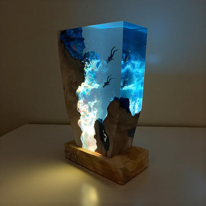 Scuba Diver Night Light: Handmade Ocean Resin Lamp