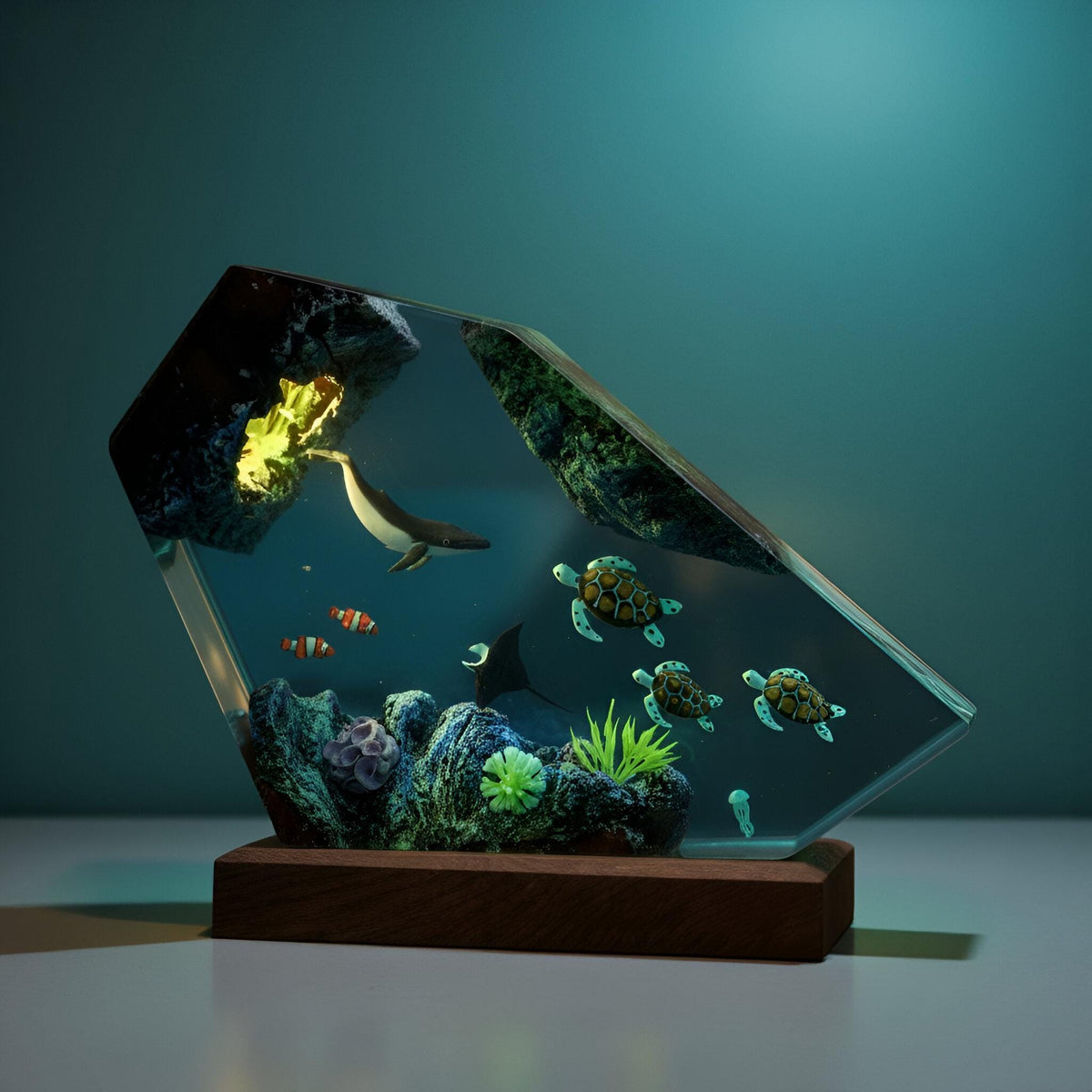 Ocean Wildlife Resin Night Light: Marine Life LED Desk Lamp