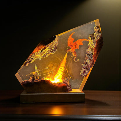 Fire Dragon Resin Lamp, Handmade Fantasy Epoxy Night Light