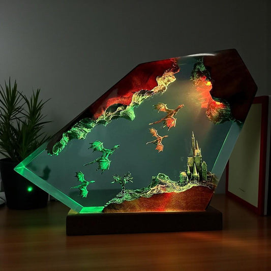 Fire and Ice Dragon Resin Lamp : Fantasy LED Night Light