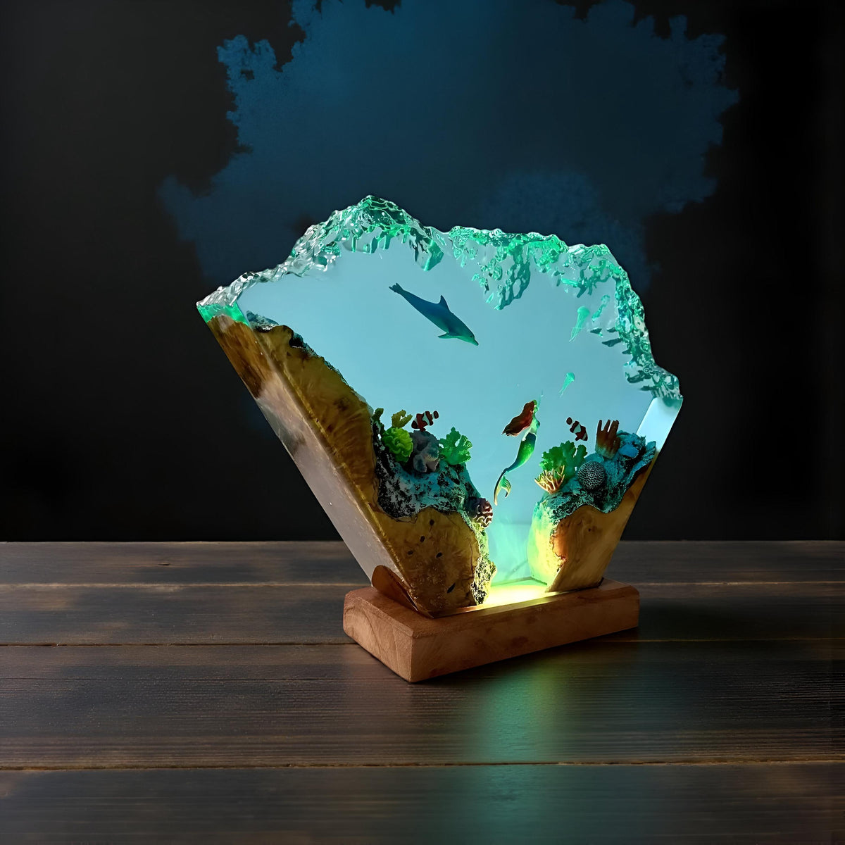 Mermaid & Dolphin Ocean Resin Lamp: Underwater Fantasy Night Light
