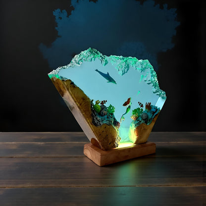 Mermaid & Dolphin Ocean Resin Lamp: Underwater Fantasy Night Light