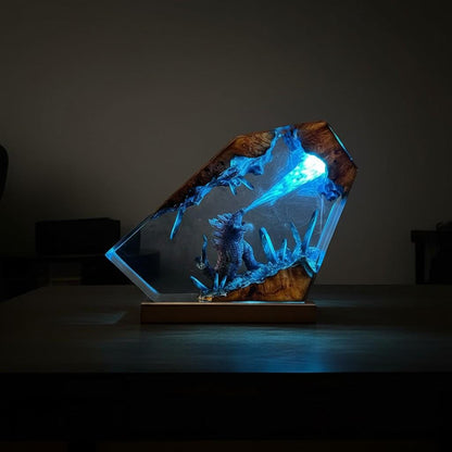 Epic Godzilla Battle Resin Lamp: Handmade Diorama Night Light