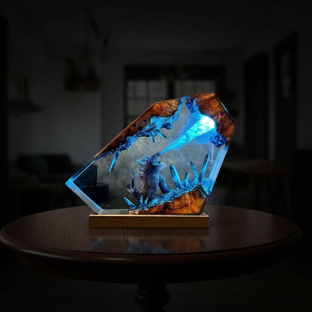 Epic Godzilla Battle Resin Lamp: Handmade Diorama Night Light