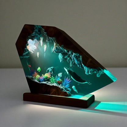 Ocean Seascape Resin Lamp: Jellyfish & Whale LED Light