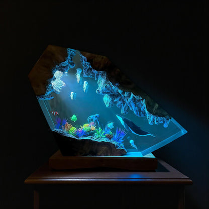 Ocean Seascape Resin Lamp: Jellyfish & Whale LED Light