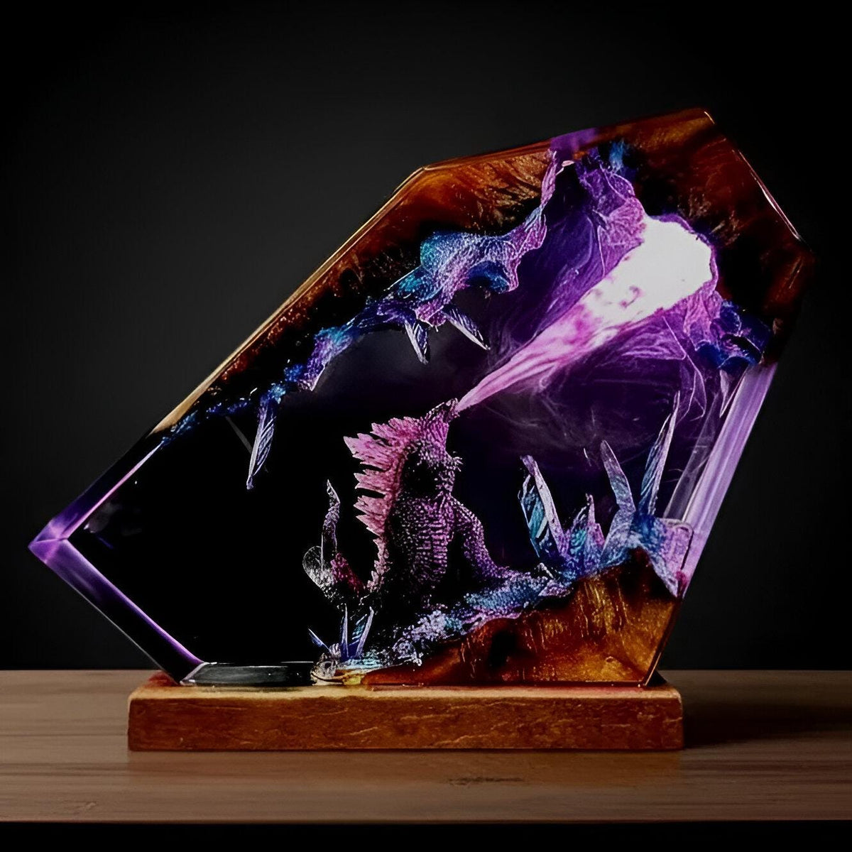 Epic Godzilla Battle Resin Lamp: Handmade Diorama Night Light