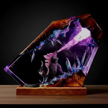 Epic Godzilla Battle Resin Lamp: Handmade Diorama Night Light