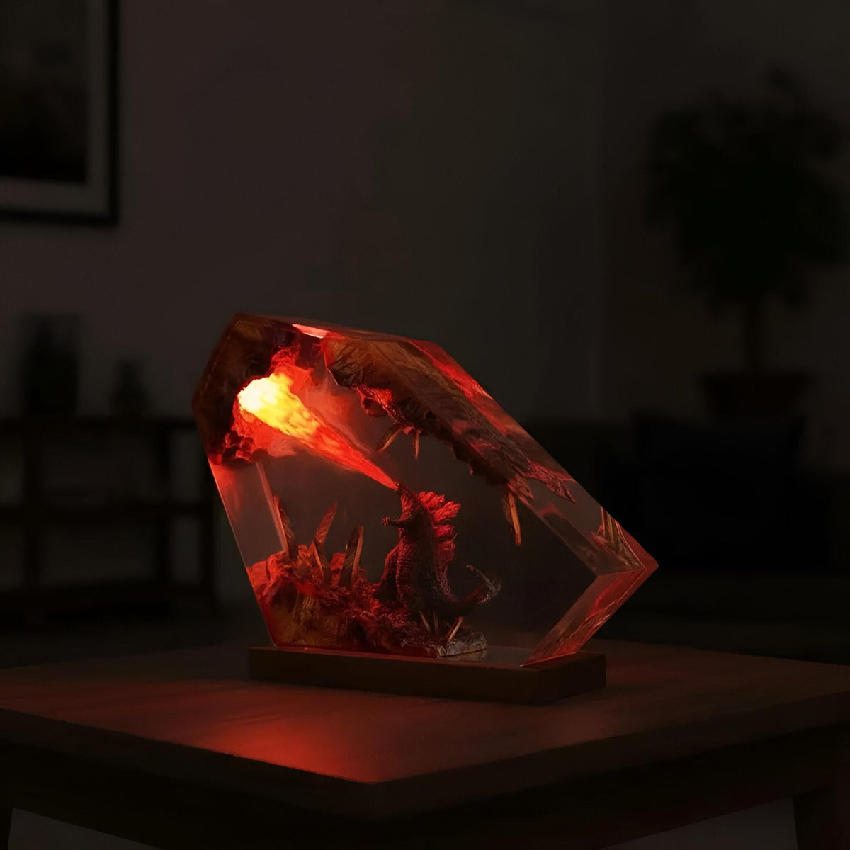 Epic Godzilla Battle Resin Lamp: Handmade Diorama Night Light