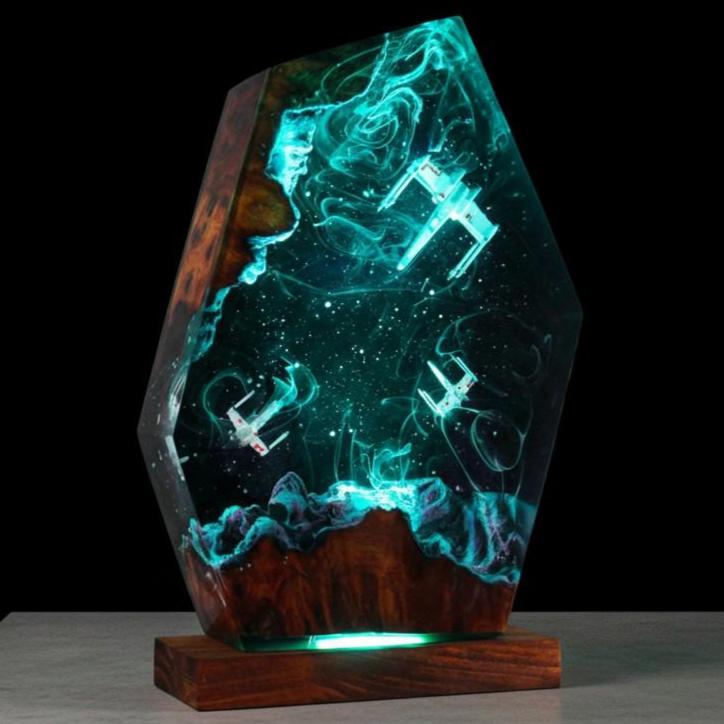 Galactic Warriors Resin Lamp: Sci-Fi Epoxy Night Light
