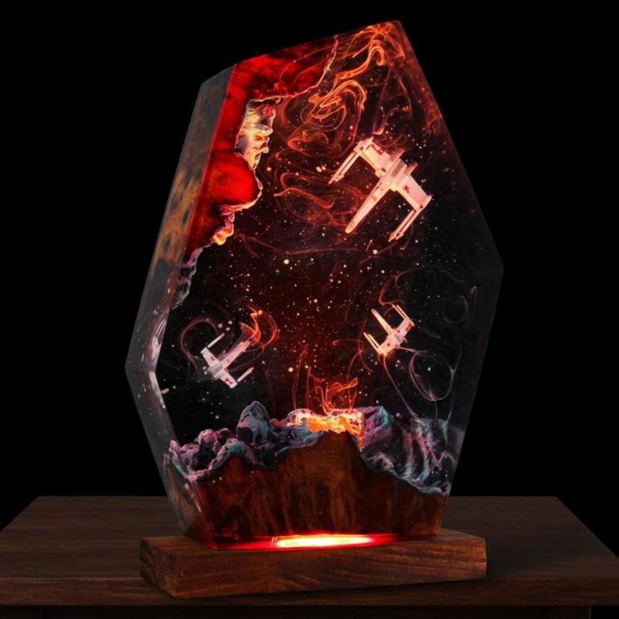 Galactic Warriors Resin Lamp: Sci-Fi Epoxy Night Light