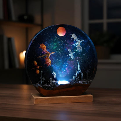 Ice & Fire Dragon Resin Lamp: Castle Decor Night Light