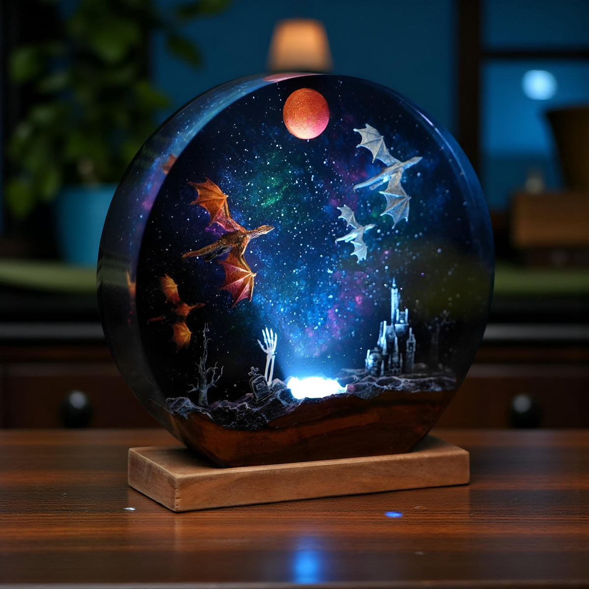 Ice & Fire Dragon Resin Lamp: Castle Decor Night Light