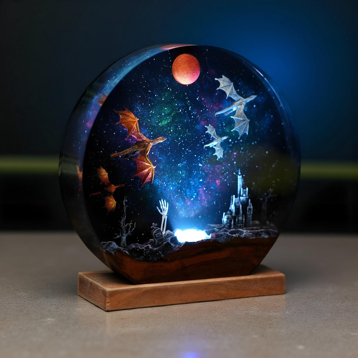 Ice & Fire Dragon Resin Lamp: Castle Decor Night Light