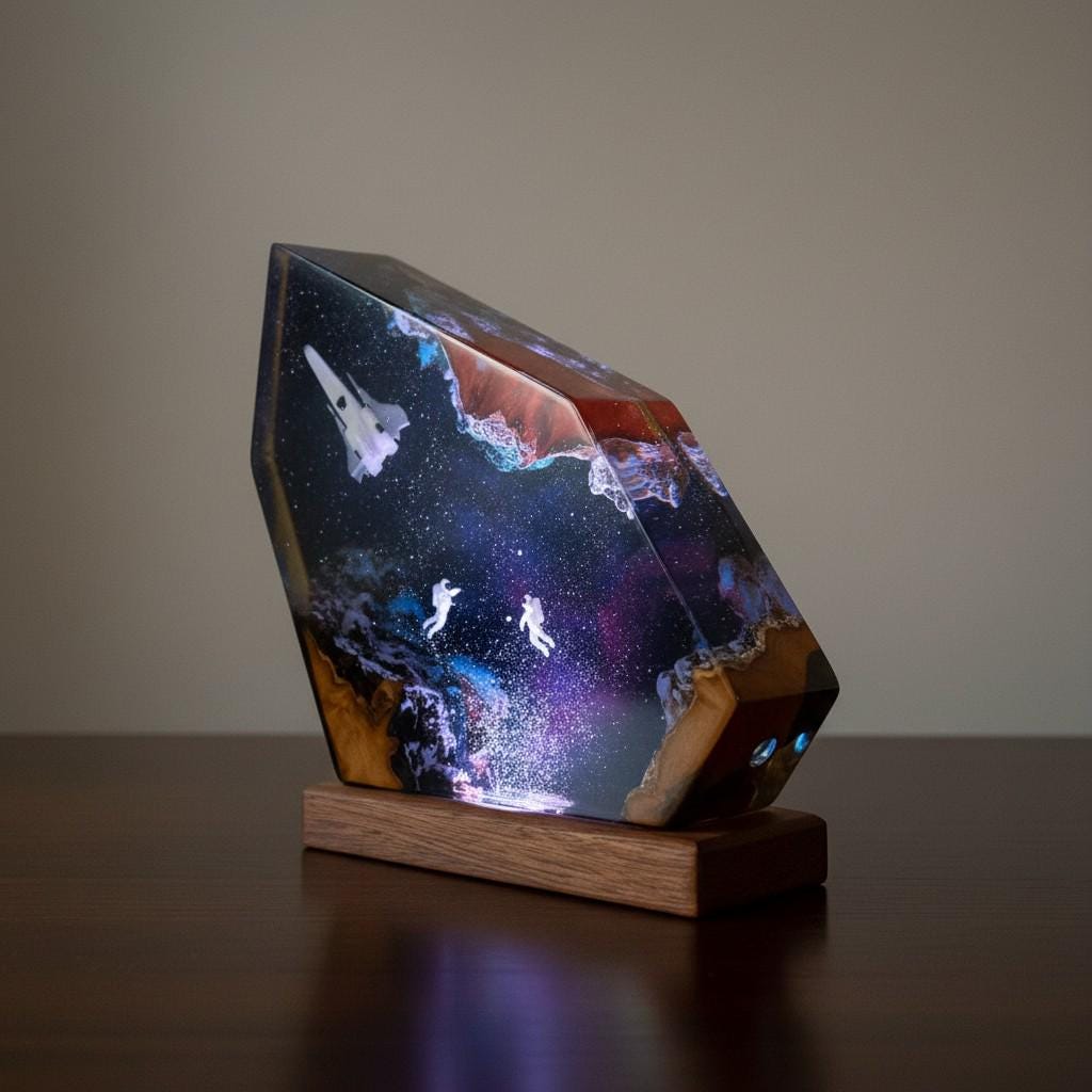 Astronaut & Spaceship Cosmic Resin Lamp – Handcrafted Space-Themed Night Light