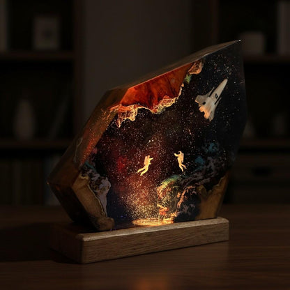 Astronaut & Spaceship Cosmic Resin Lamp – Handcrafted Space-Themed Night Light