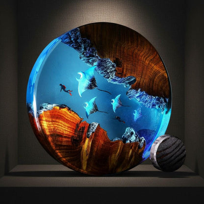 Deep Sea Manta Ray Resin Lamp, Ocean Diorama Night Light