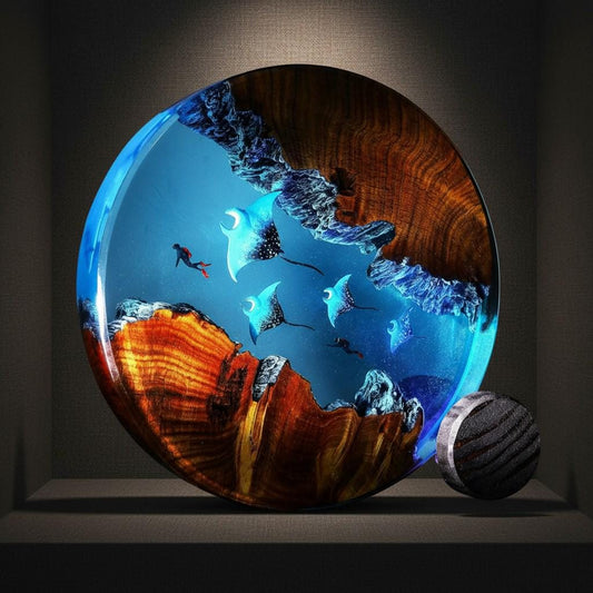 Deep Sea Manta Ray Resin Lamp, Ocean Diorama Night Light