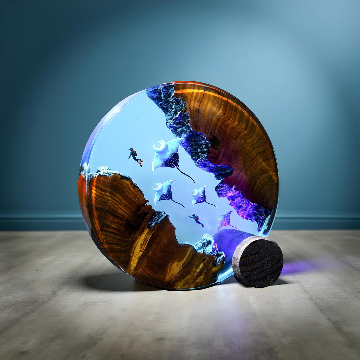 Deep Sea Manta Ray Resin Lamp, Ocean Diorama Night Light
