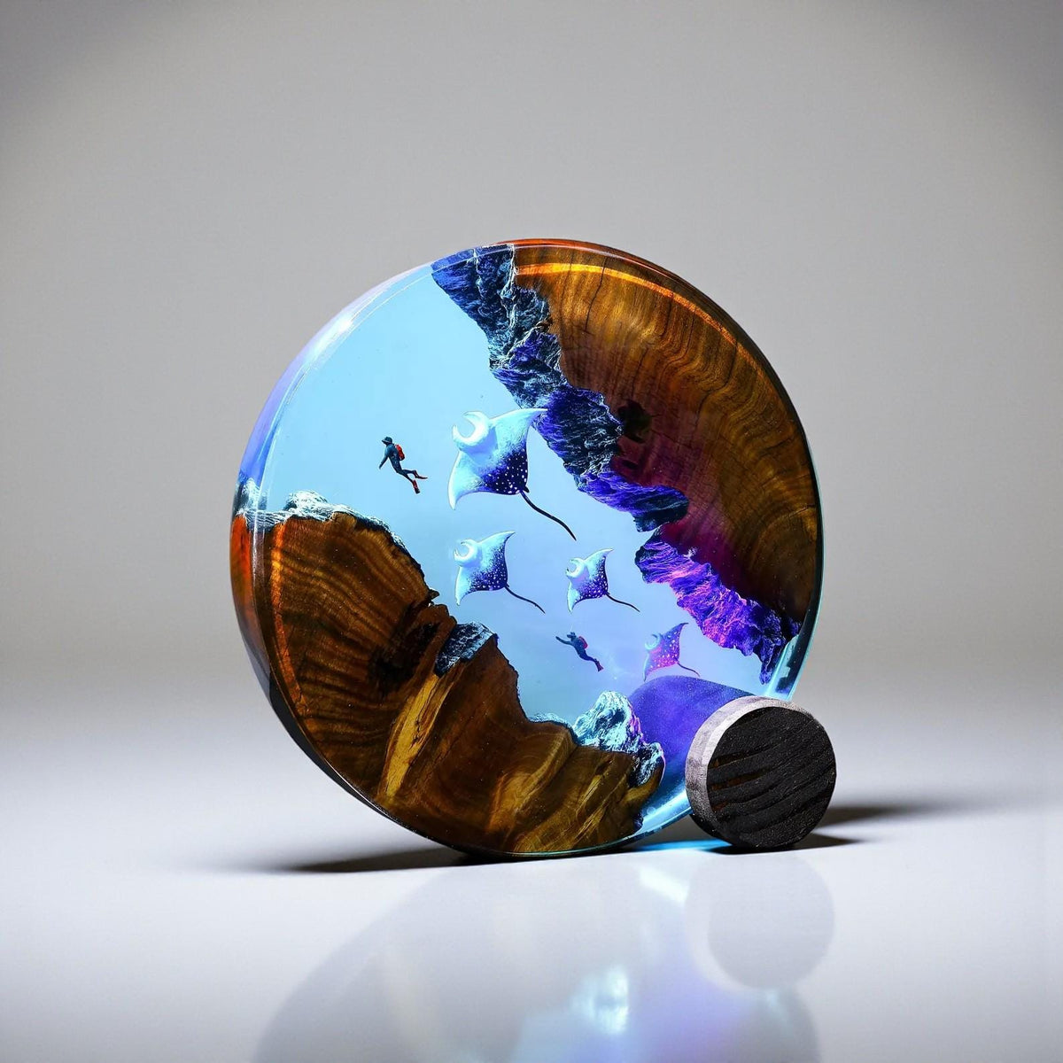 Deep Sea Manta Ray Resin Lamp, Ocean Diorama Night Light