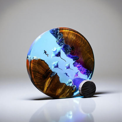 Deep Sea Manta Ray Resin Lamp, Ocean Diorama Night Light