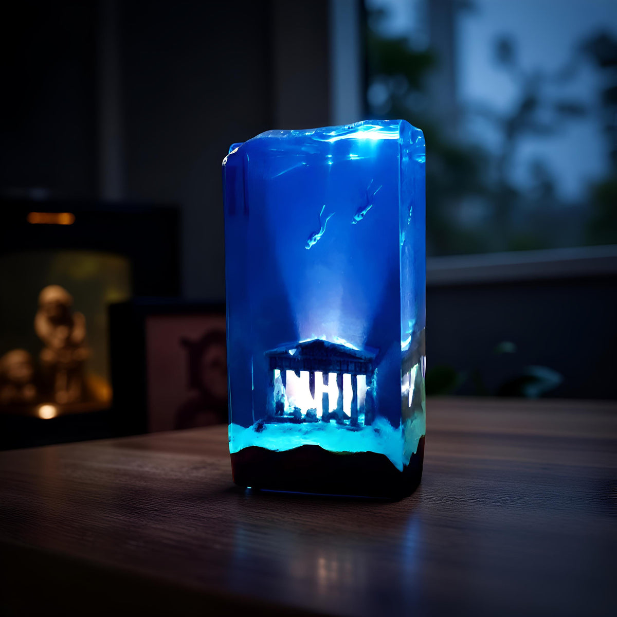 Underwater Ruins Diver Resin Lamp– Ocean Cave Scene Night Light