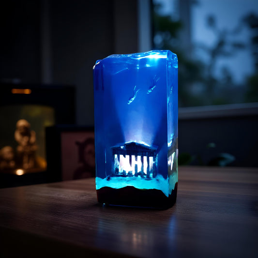 Underwater Ruins Diver Resin Lamp– Ocean Cave Scene Night Light