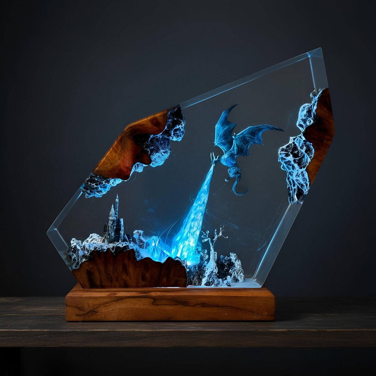 Ice Dragon Resin Night Light | 3D Fantasy Dragon Statue Lamp