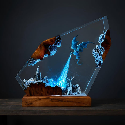 Ice Dragon Resin Night Light | 3D Fantasy Dragon Statue Lamp