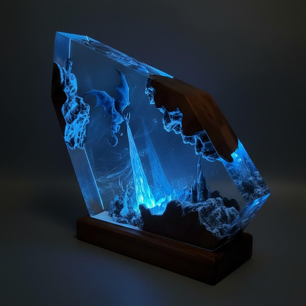 Ice Dragon Resin Night Light | 3D Fantasy Dragon Statue Lamp