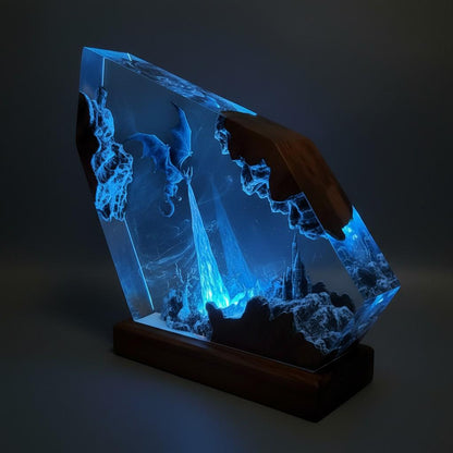 Ice Dragon Resin Night Light | 3D Fantasy Dragon Statue Lamp
