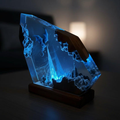 Ice Dragon Resin Night Light | 3D Fantasy Dragon Statue Lamp