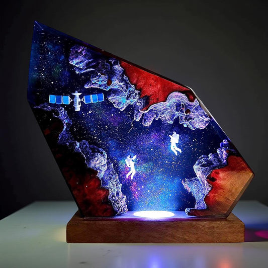 Astronaut Resin Night Light: Galaxy LED Desk Lamp