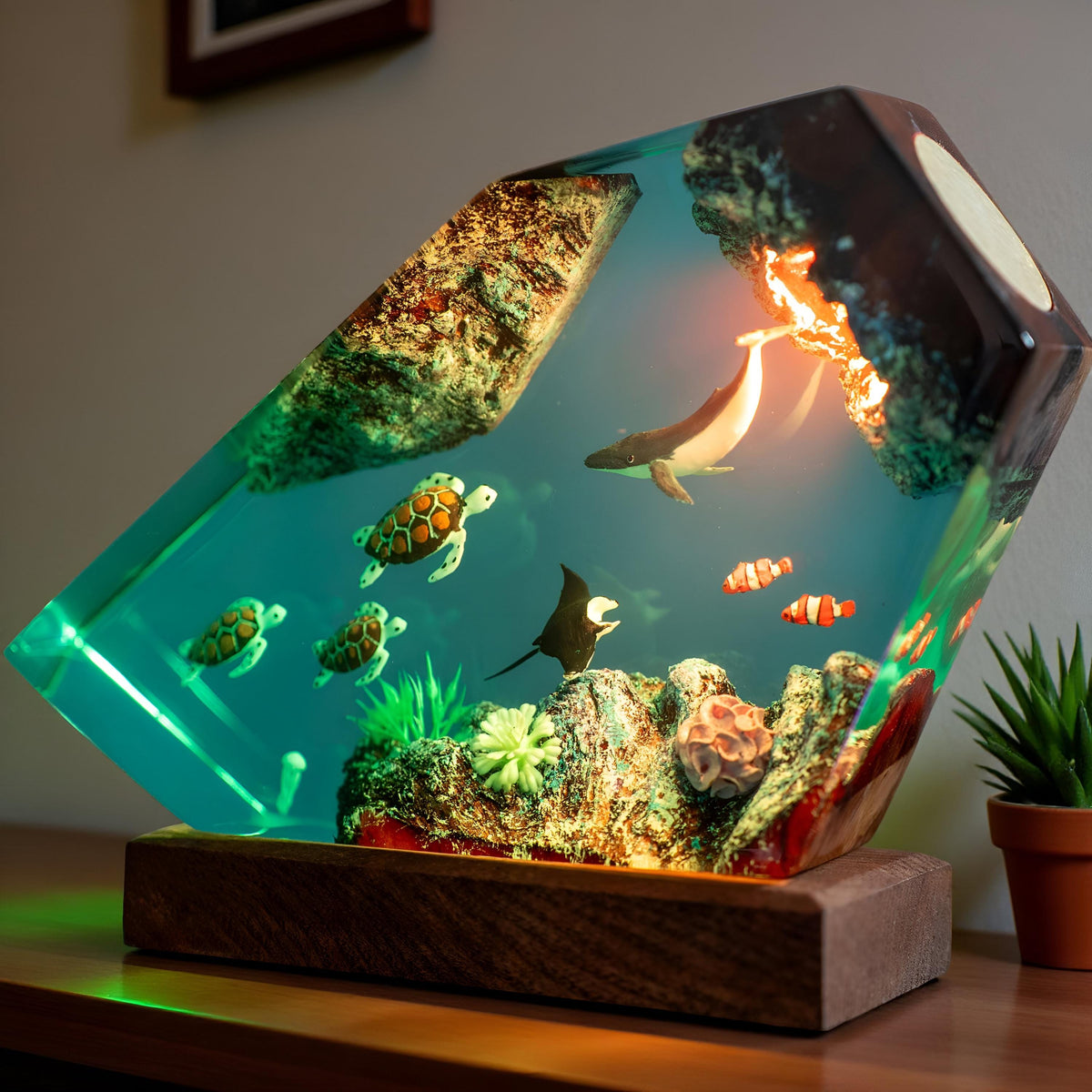 Ocean Wildlife Resin Night Light: Marine Life LED Desk Lamp