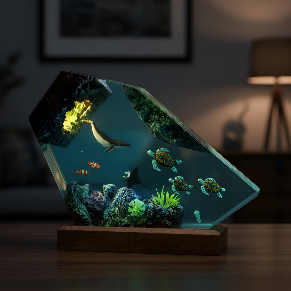 Ocean Wildlife Resin Night Light: Marine Life LED Desk Lamp