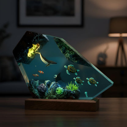 Ocean Wildlife Resin Night Light: Marine Life LED Desk Lamp