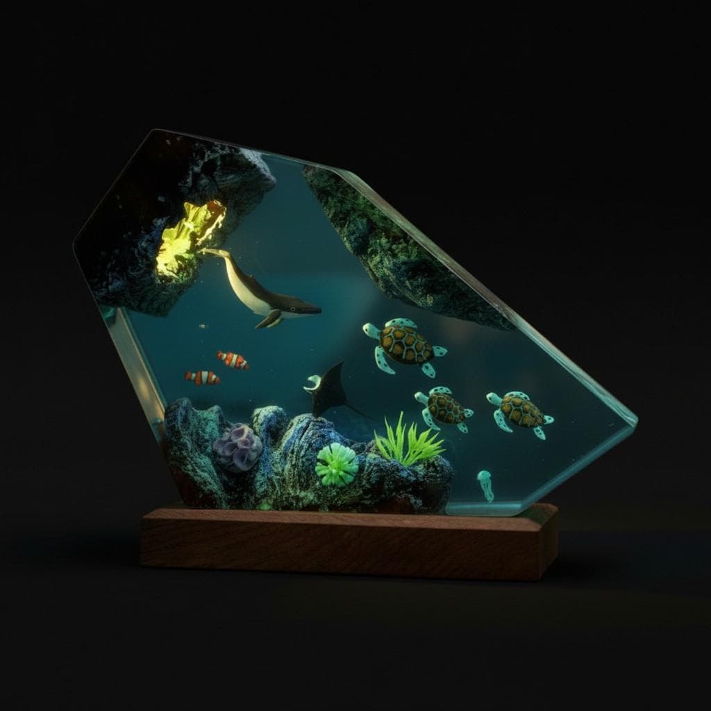 Ocean Wildlife Resin Night Light: Marine Life LED Desk Lamp