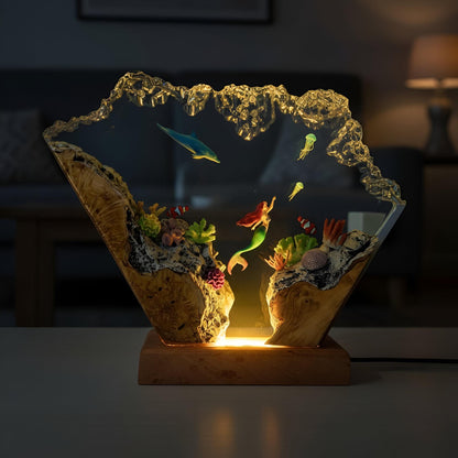 Mermaid & Dolphin Ocean Resin Lamp: Underwater Fantasy Night Light