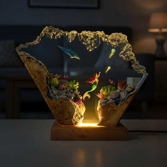 Mermaid & Dolphin Ocean Resin Lamp: Underwater Fantasy Night Light