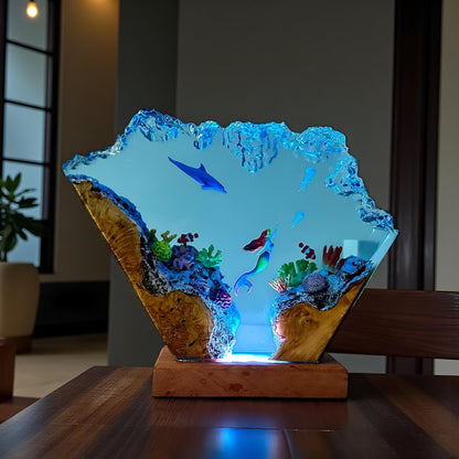 Mermaid & Dolphin Ocean Resin Lamp: Underwater Fantasy Night Light