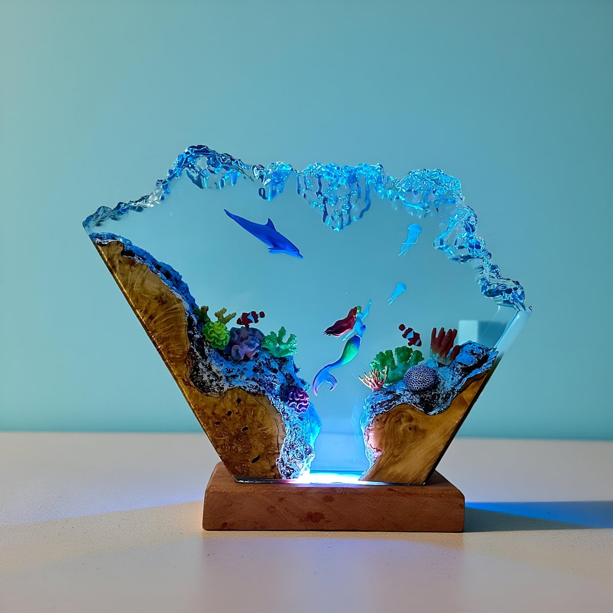 Mermaid & Dolphin Ocean Resin Lamp: Underwater Fantasy Night Light