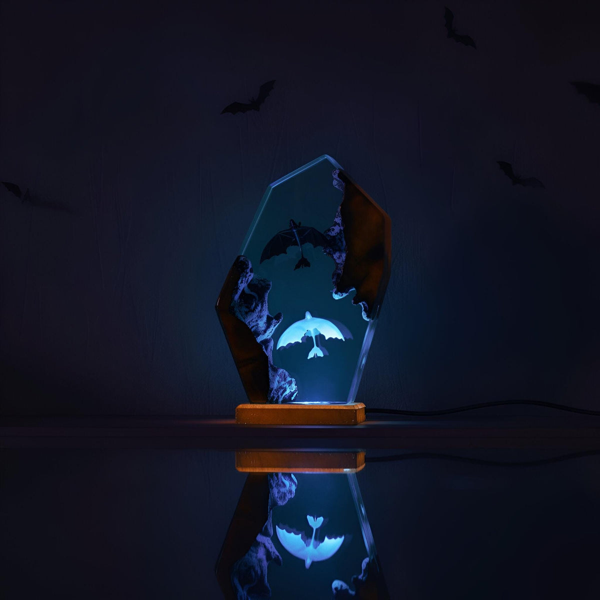 Handmade Dragon Resin Night Light, Fantasy Epoxy Art Lamp