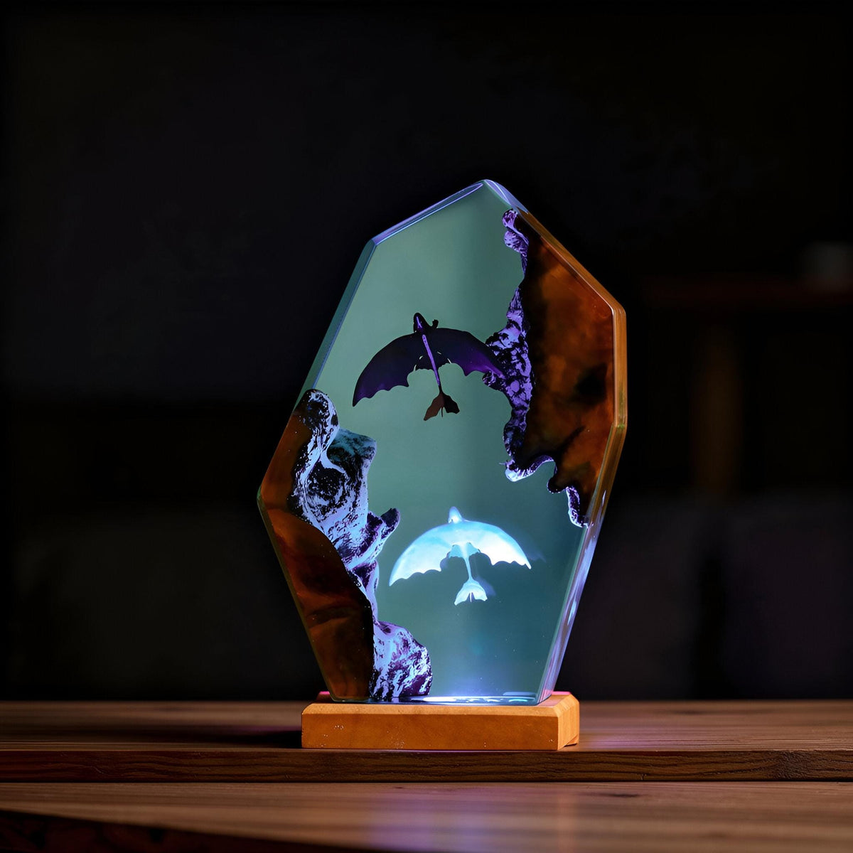 Handmade Dragon Resin Night Light, Fantasy Epoxy Art Lamp