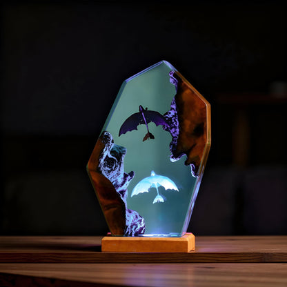 Handmade Dragon Resin Night Light, Fantasy Epoxy Art Lamp