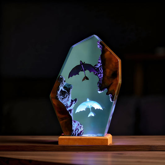 Handmade Dragon Resin Night Light, Fantasy Epoxy Art Lamp