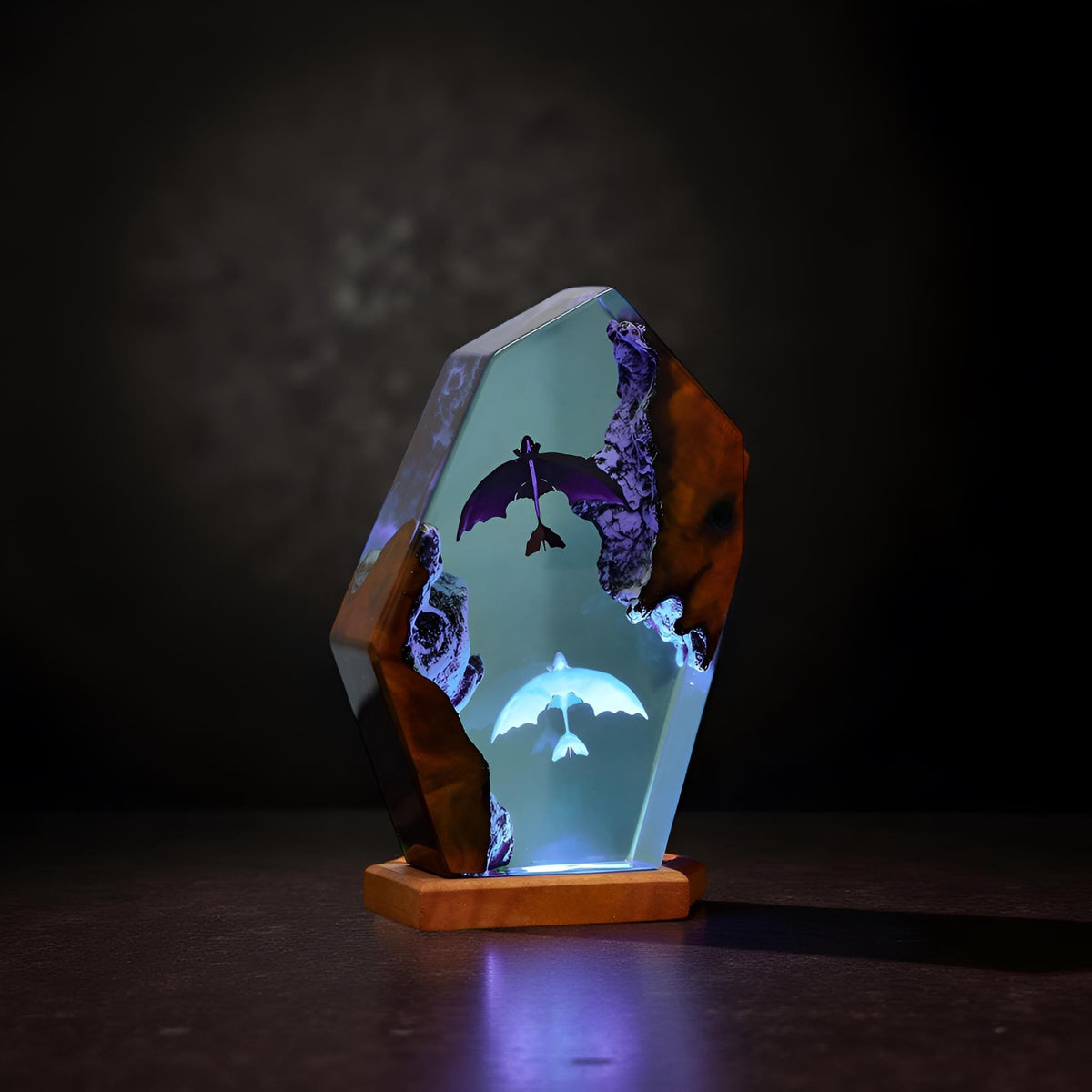 Handmade Dragon Resin Night Light, Fantasy Epoxy Art Lamp