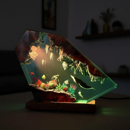 Ocean Seascape Resin Lamp: Jellyfish & Whale LED Light